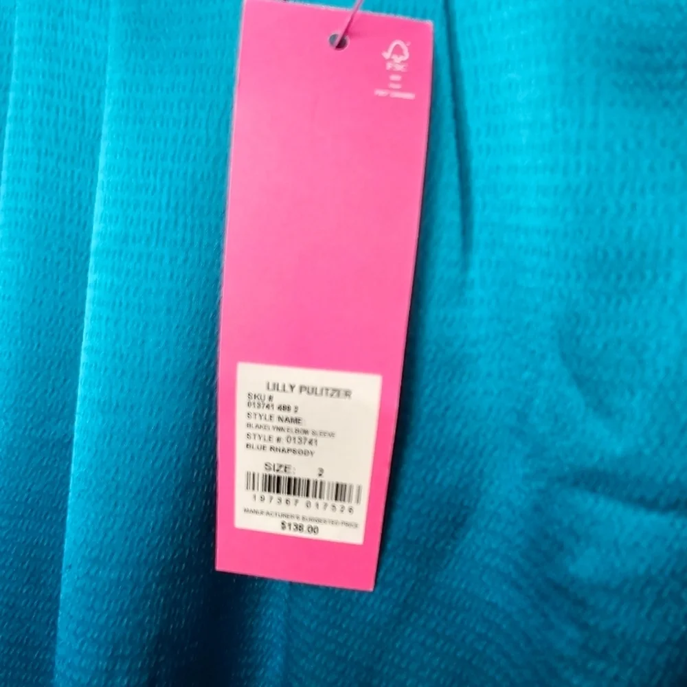 ​NWT Lilly Pulitzer Blakelynn Blue Rhapsody Puff Sleeve Blouse Peplum Top 2
